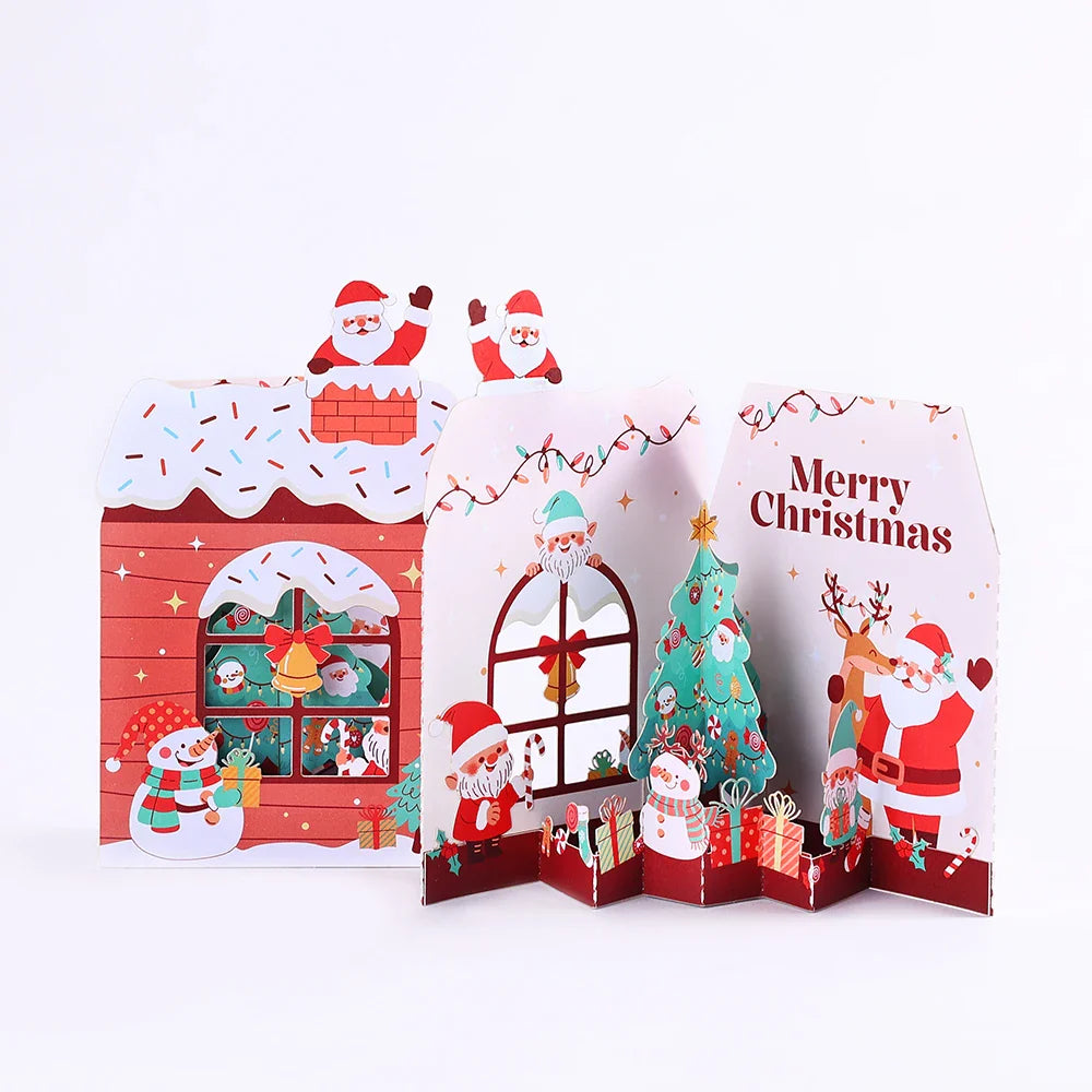 3D Christmas Tree Greeting Card – Cat Xmas Pop-Up Postcard with Envelope