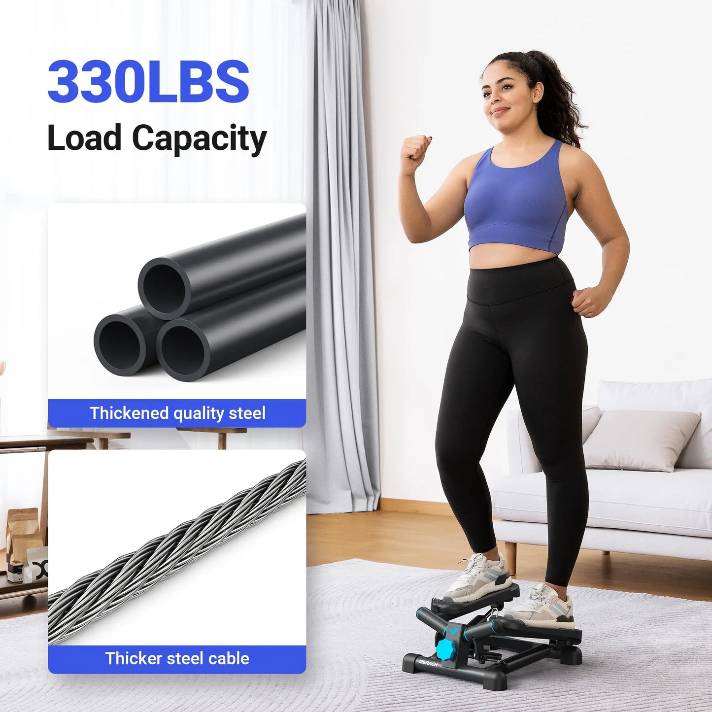 MERACH Mini Stepper with Resistance Bands — 330lbs Capacity Fitness Stepper for Home Exercise & Twisting Workouts