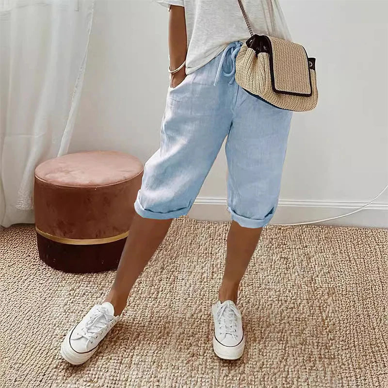 Women's Cotton Linen Wide Leg Pants - Vintage Lace Up High Waist Casual Streetwear Trousers