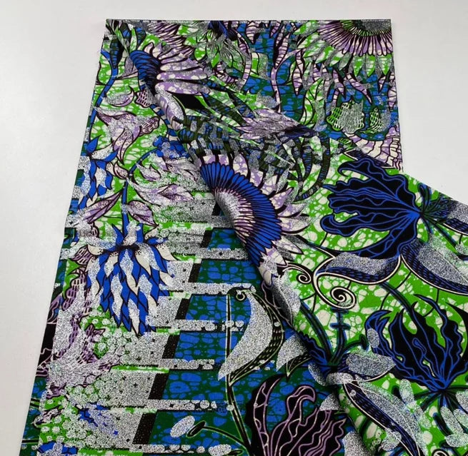 Grand Super Ankara Wax Fabric - Original 100% Cotton Glitter Batik Pagne 6 Yards Nigerian Party Dress Sewing Material