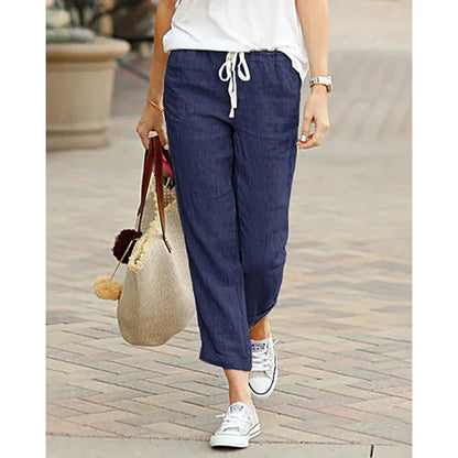 Women's Cotton Drawstring Pants - Y2K Black Elastic Waist Casual Trousers, Loose Fashionable Autumn Bottoms