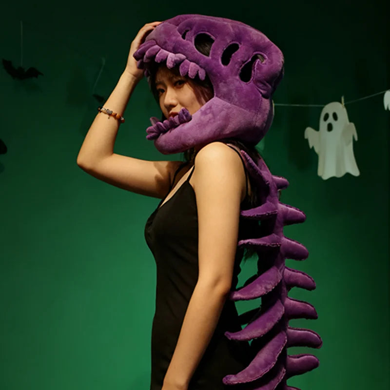 Dinosaur Skeleton Headgear Pillow – 4 Colors for Party Cosplay & Cozy Sofa Lounging