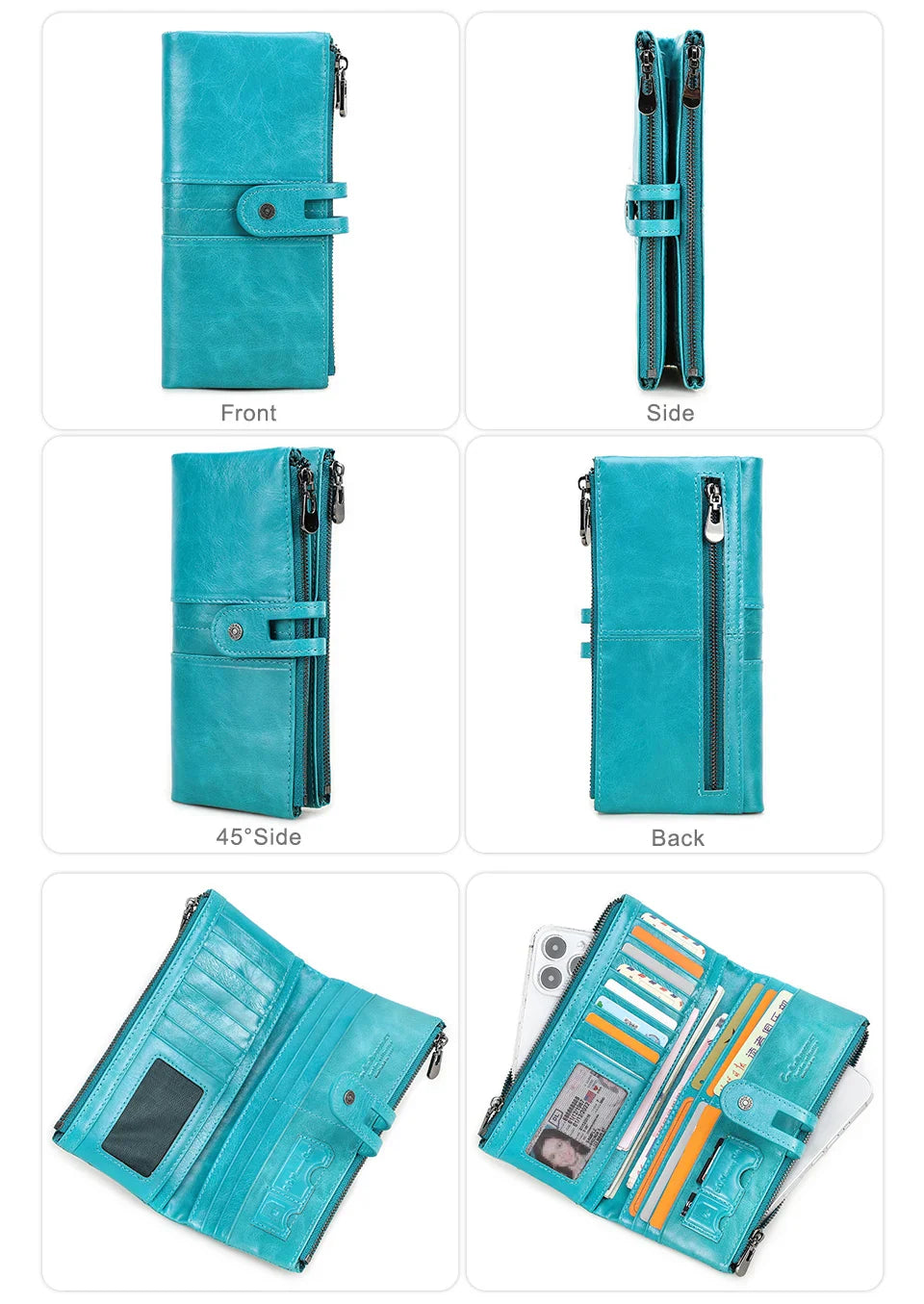 CONTACT'S Men’s Genuine Leather Clutch Wallet – Long Vintage Wallet with Card Holder, Zipper Coin Purse & Money Bag