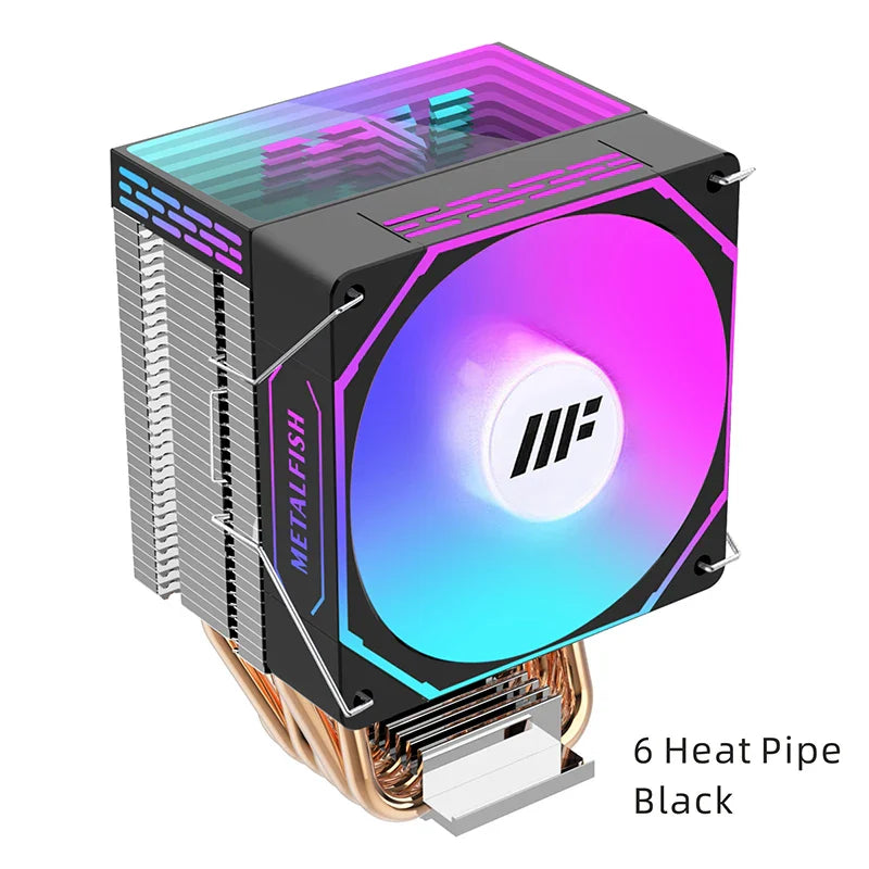 METALFISH White CPU Cooler — Silent ARGB 4-Pin PWM Fan with Radiator for Intel LGA 1700/1200/1150/1155/1156/1366/2011 & AMD AM5/AM4/AM3/X99/X79
