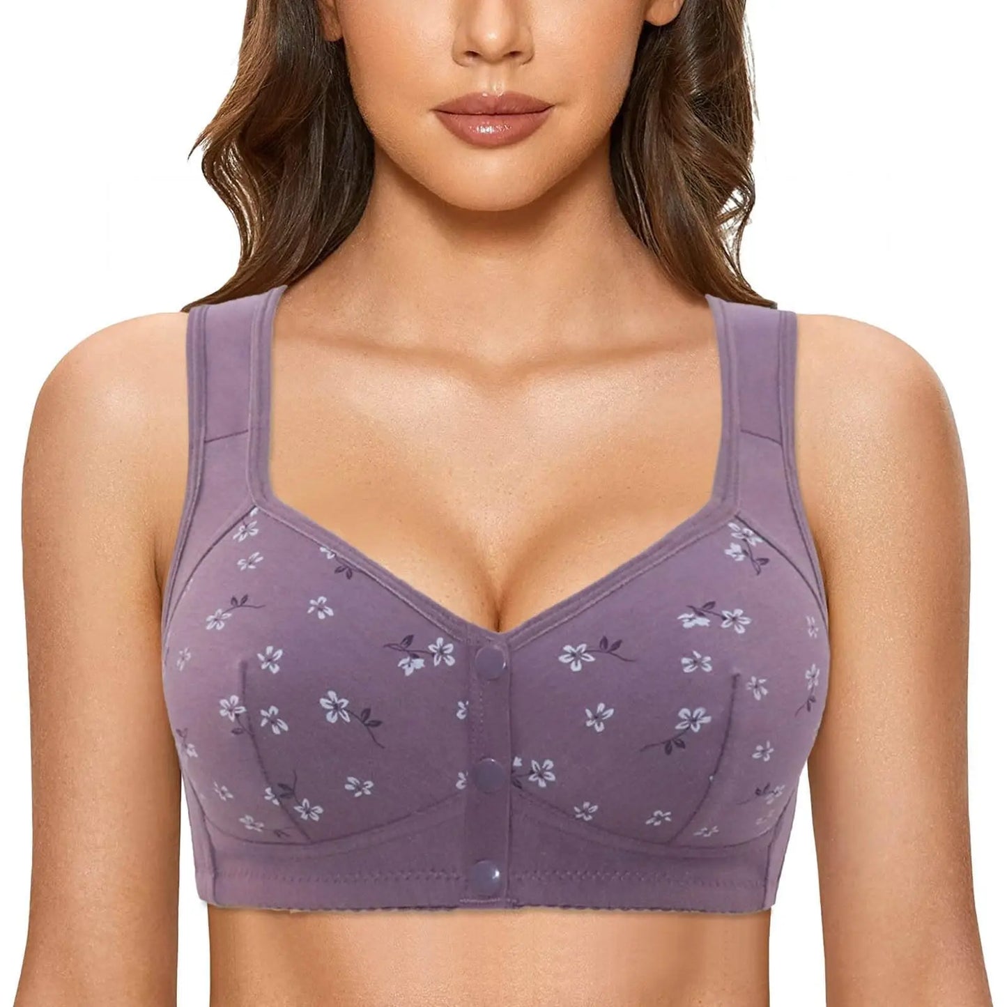 Women’s Floral Front-Buckle Bra Set - 7-Piece Adjustable Breathable Support for Nursing & Everyday Wear