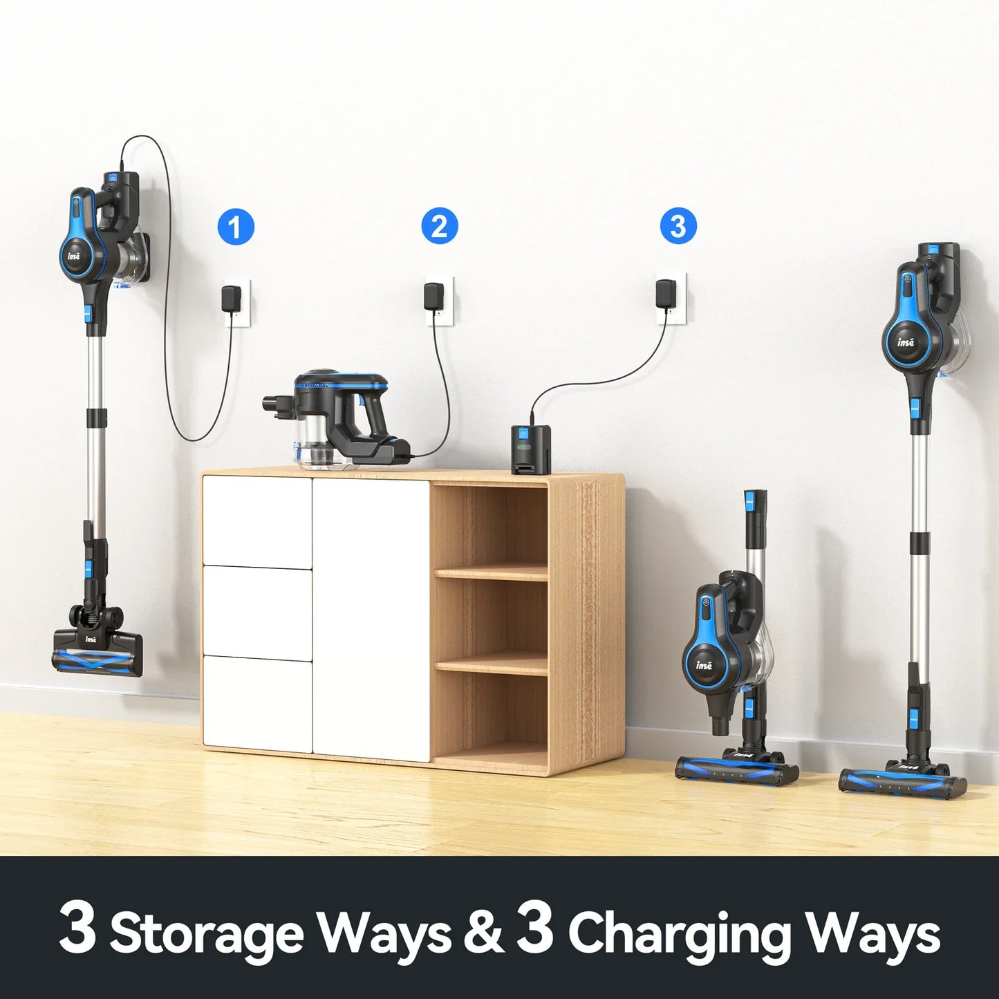 INSE Cordless Vacuum Cleaner - 6 in 1, 20Kpa Suction, Lightweight Stick Vacuum with 2200mAh Rechargeable Battery for Home Cleaning