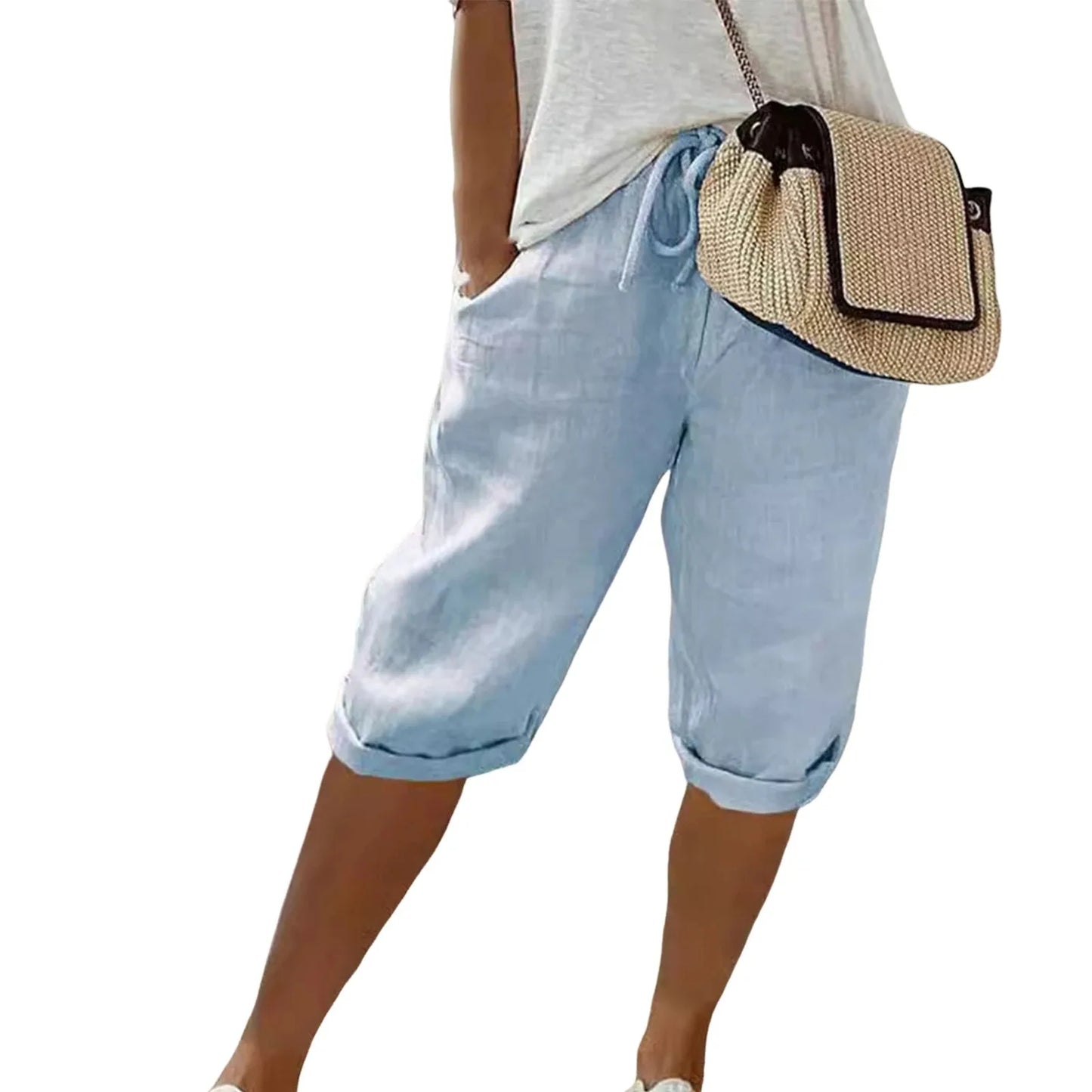 Women's Cotton Linen Wide Leg Pants - Vintage Lace Up High Waist Casual Streetwear Trousers