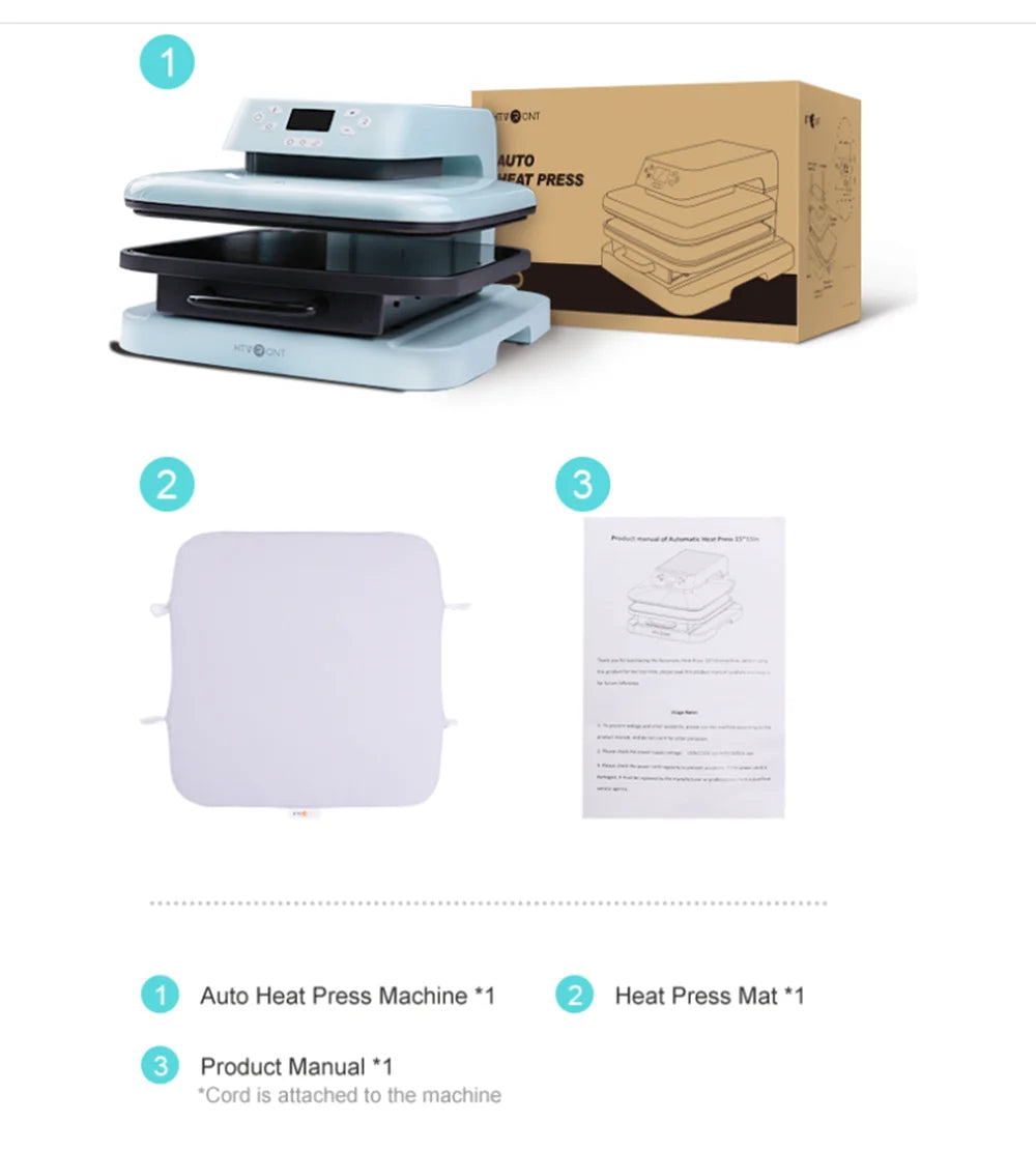 HTVRONT 15x15" Auto Heat Press Machine – 1500W for DIY Iron-On HTV Vinyl & Sublimation on T-Shirts, Bags, Hats, Fabrics