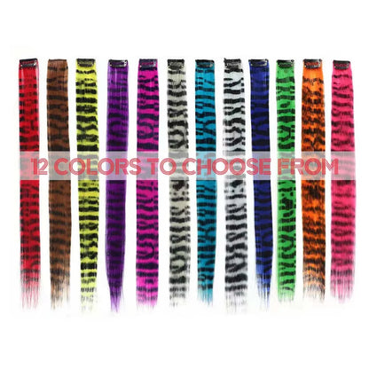 3-Piece Colorful Stripe Hair Extensions - Long Straight Synthetic Clip-In Hair Pieces for Parties & Halloween