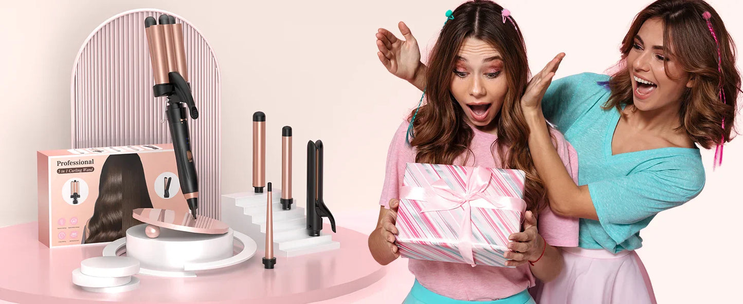 BESTOPE PRO 5-in-1 Curling Wand Set with Hair Straightener, Hair Crimper & 3 Ceramic Curling Irons