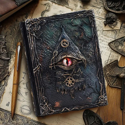 Vintage Magic Eye Journal - Embossed Leather Gothic Grimoire Notebook for Witches, Occult Lovers & Collectors