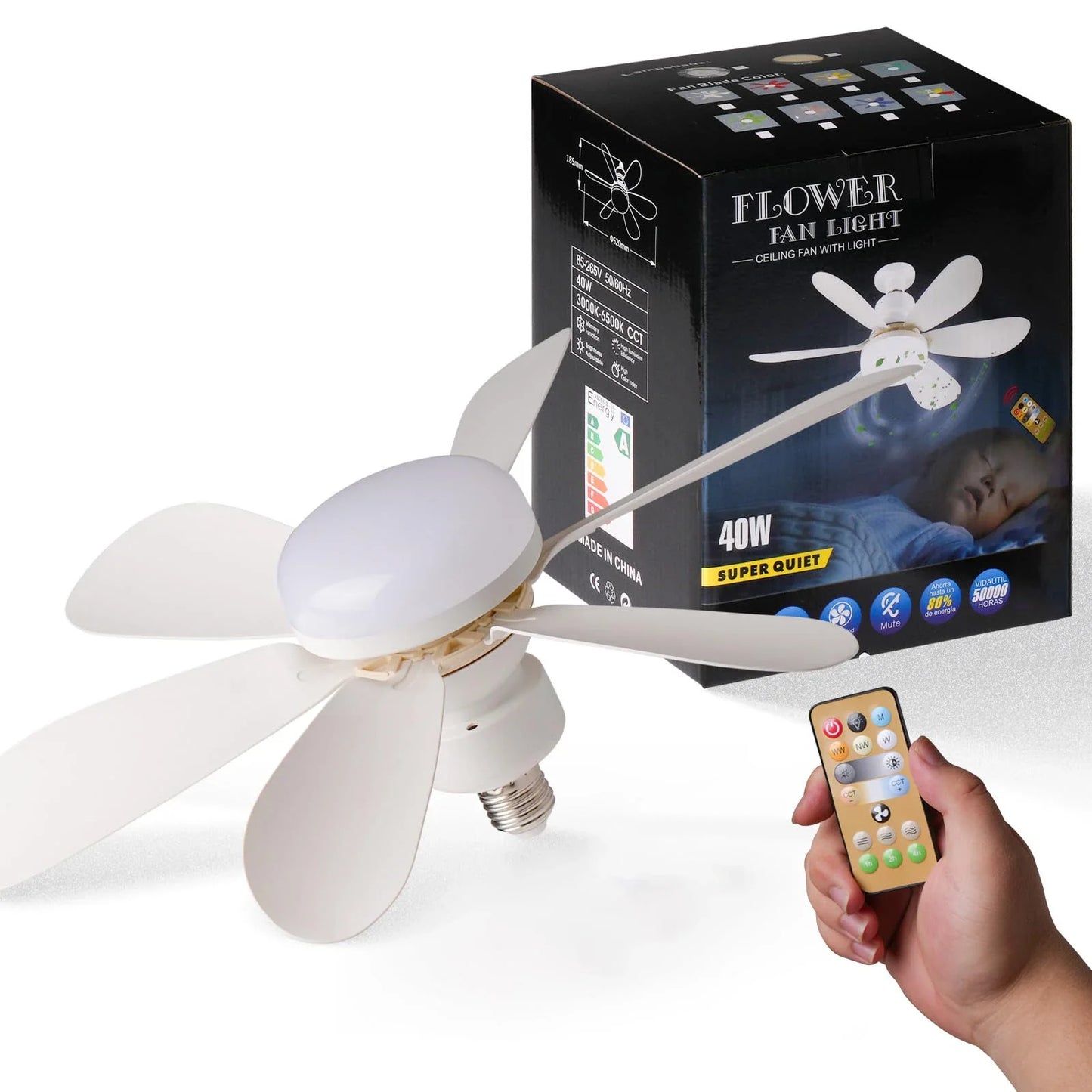 Upgrade Your Space: 20.5-Inch LED 40W Ceiling Fan Light E27 with Remote Dimming - Perfect for Living Room, Study, and Home Use ( 85-265V )
