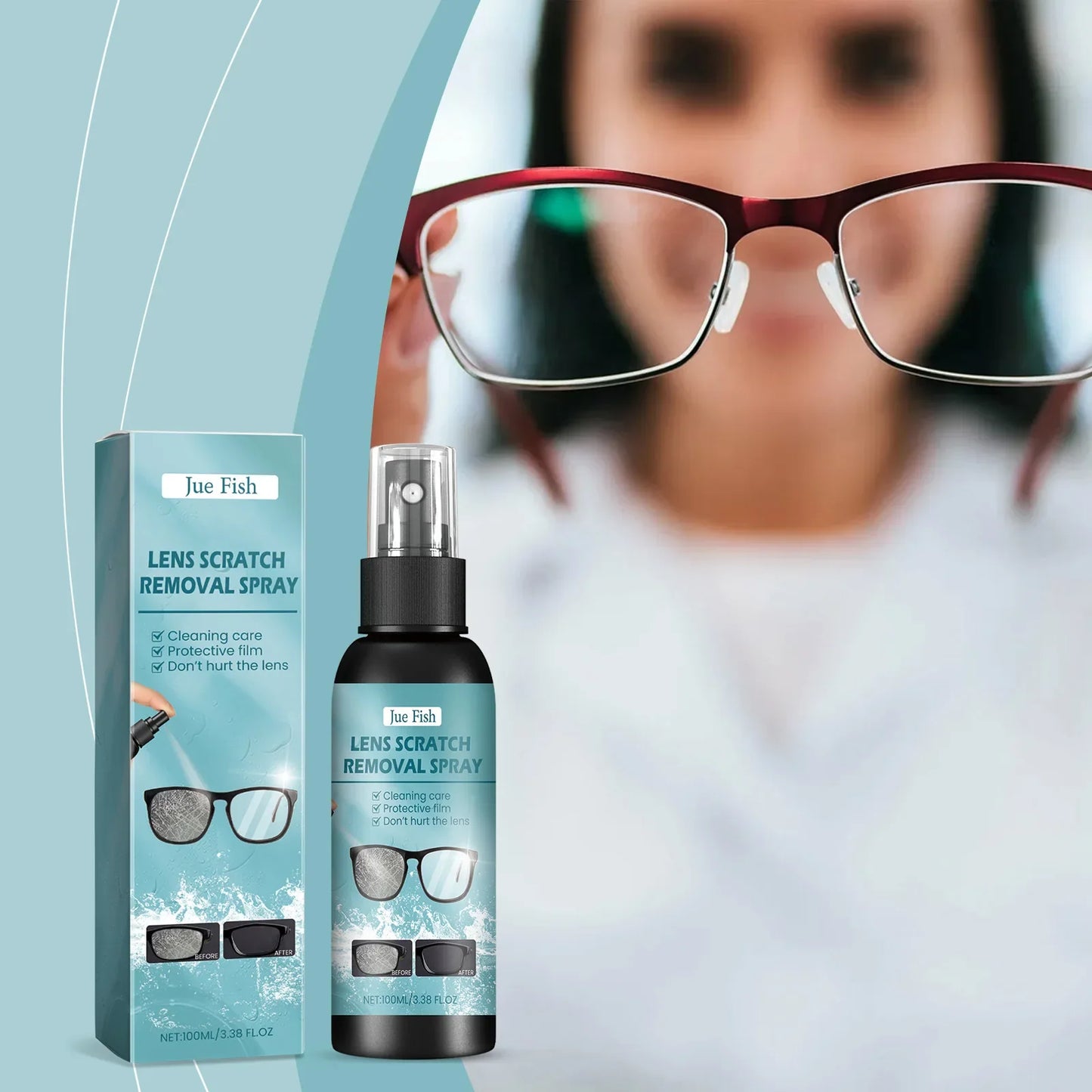 Jue-Fish 100ml Glasses Scratch Removal Spray – Lens & Camera Screen Cleaner, Eyeglass Repair Solution