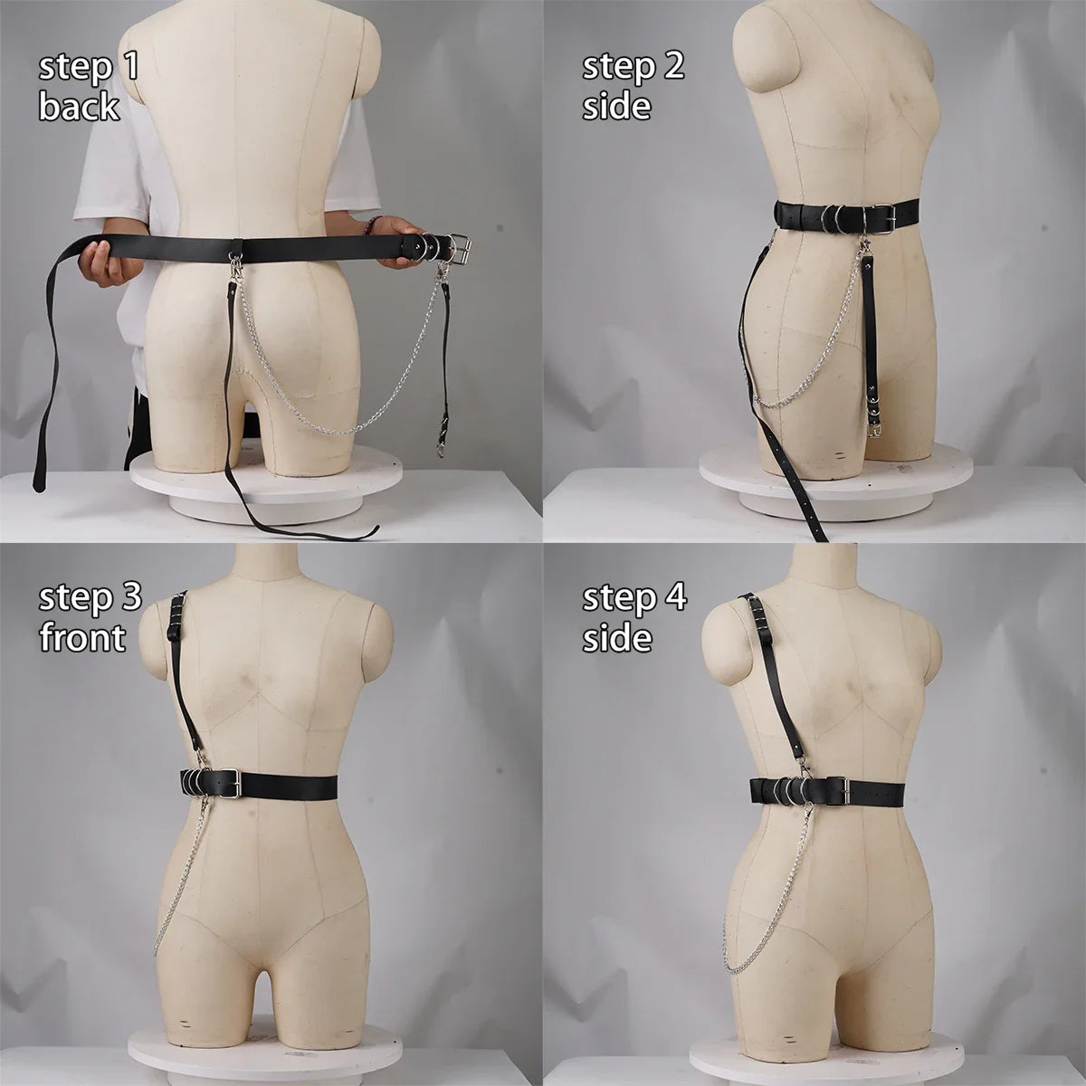 Women’s Punk Chain Belt – Adjustable Street Style Gothic Harness Strap Fashion Accessory