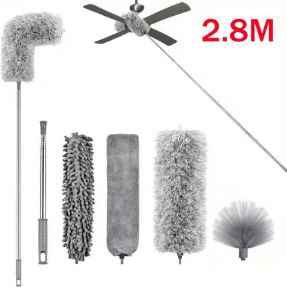 4-in-1 Extendable Microfiber Duster - Washable Bendable Feather Duster with 2.8-9.3 ft Stainless Steel Pole