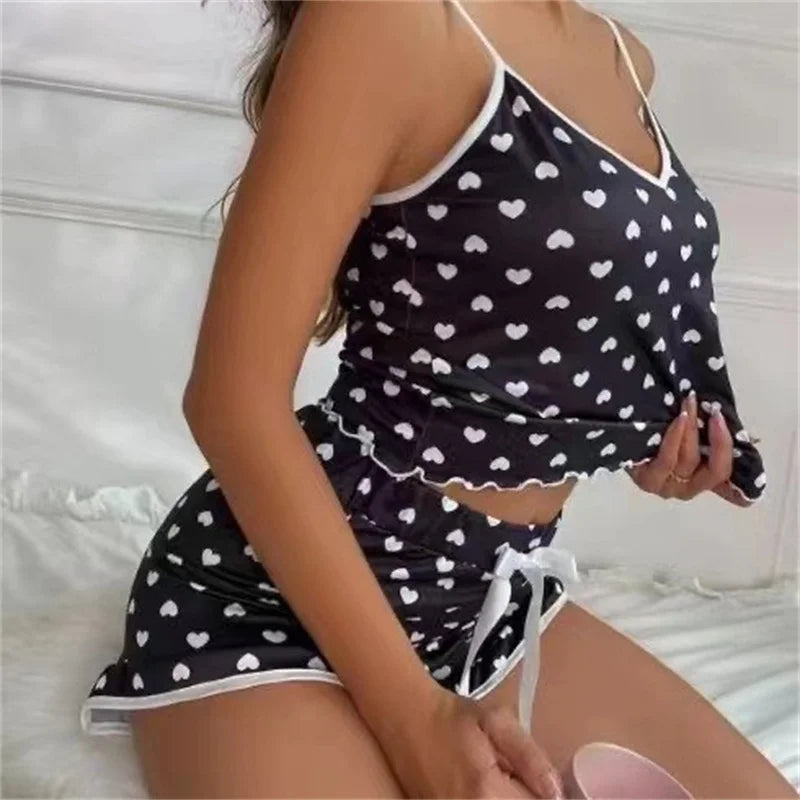 Women’s Summer Pajama Set - Soft Printed Vest Top & Shorts Casual Sleepwear Loungewear