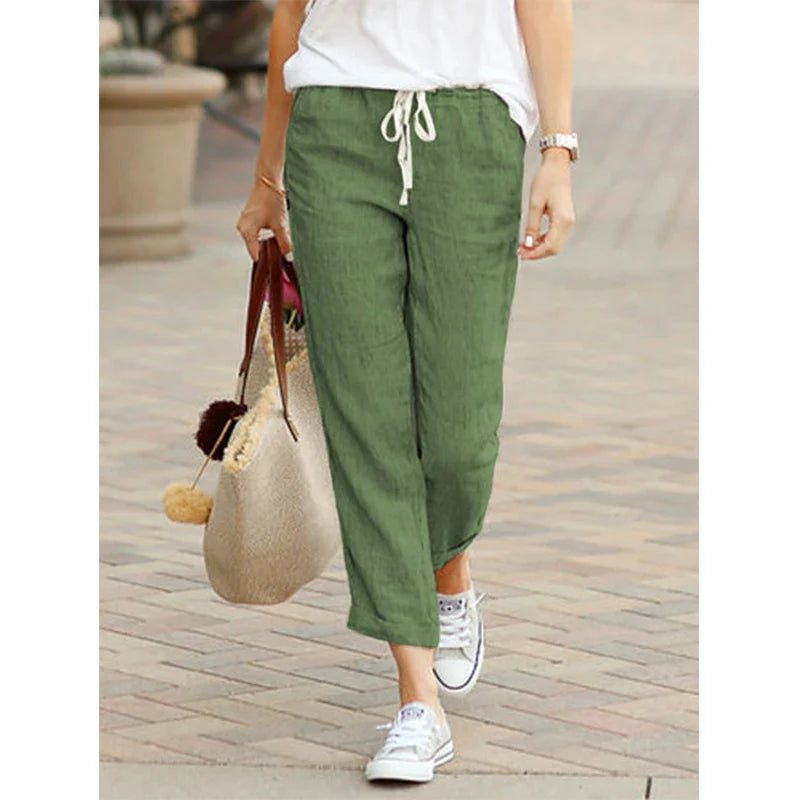 Women's Cotton Drawstring Pants - Y2K Black Elastic Waist Casual Trousers, Loose Fashionable Autumn Bottoms