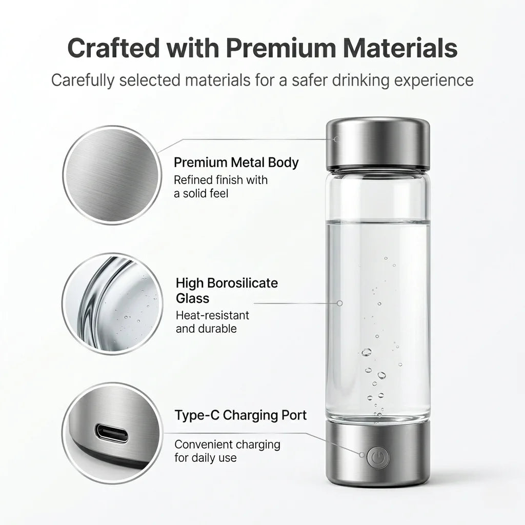 Hydrogen Water Generator Bottle - Portable Rechargeable SPE PEM Alkaline Ionizer Cup for Home & Travel