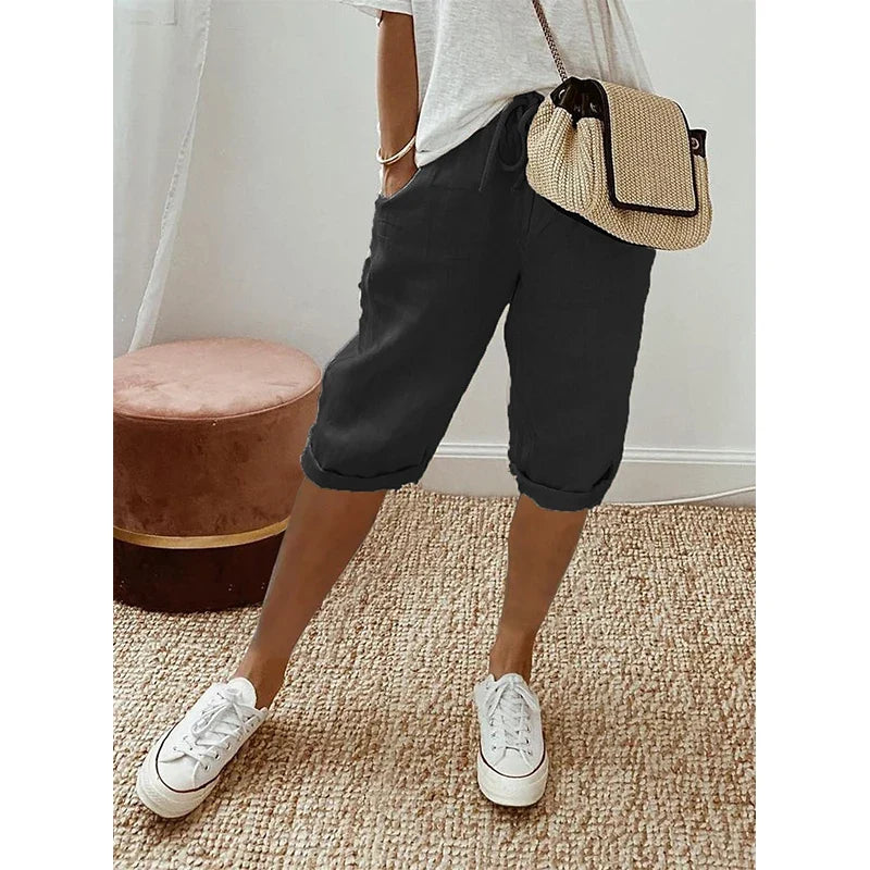 Women's Cotton Linen Wide Leg Pants - Vintage Lace Up High Waist Casual Streetwear Trousers