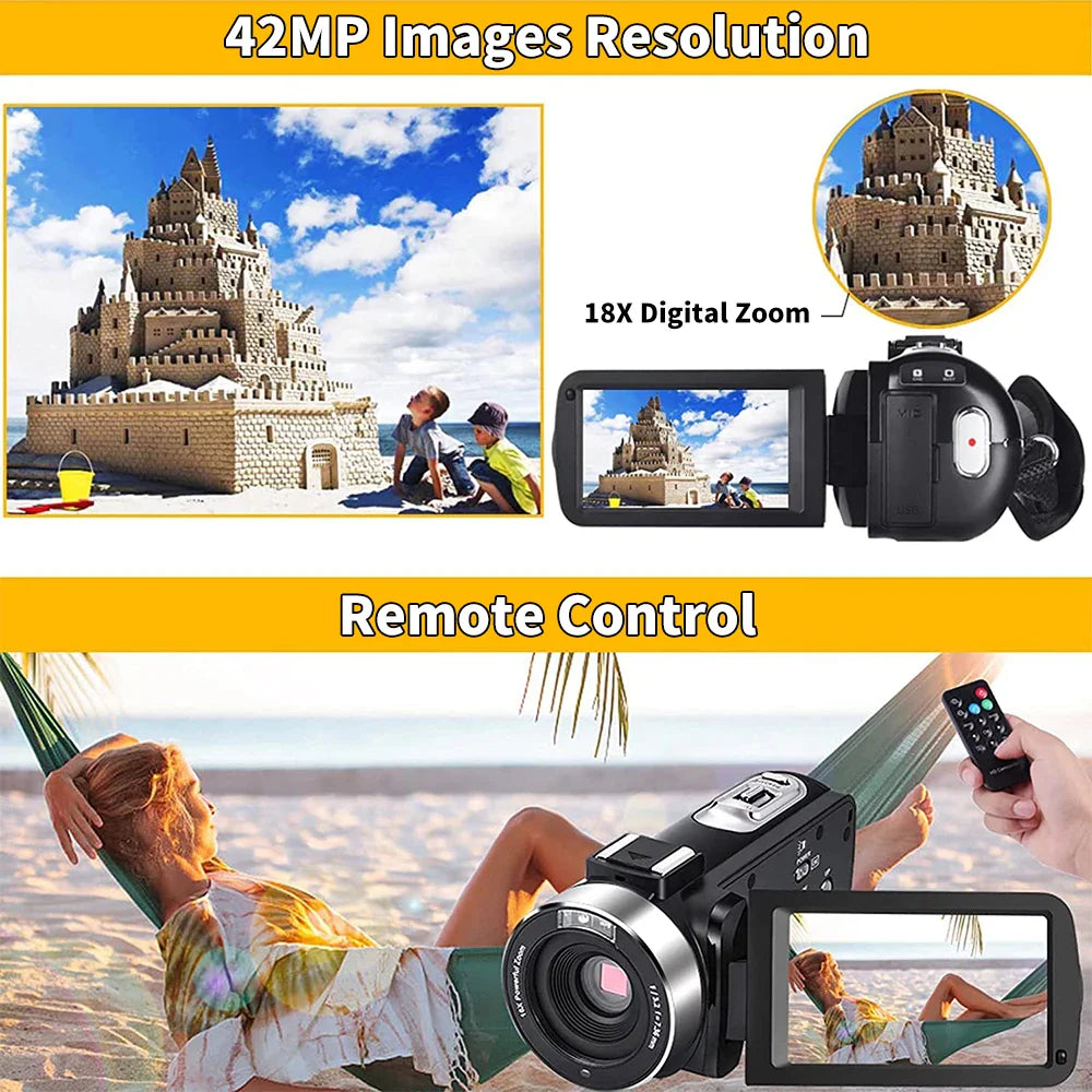 4K Digital Camera – 42MP HD with 18X Zoom & 3.0 Inch Screen | Portable Video Recorder with Flash