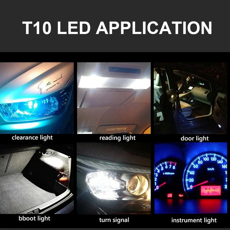 2PCS W5W LED T10 Car Light – COB Glass 6000K White License Plate Lamp, Dome, Reading, DRL Bulb Style, 12V