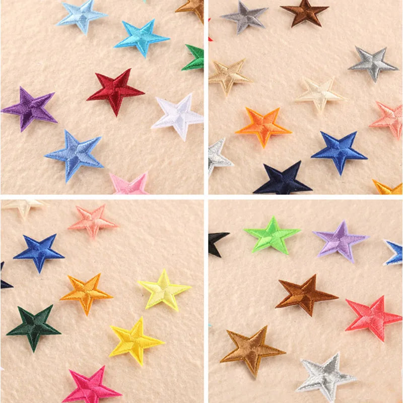 Stars Embroidered Iron-On Patches – Gold, Silver & Colorful Appliqué Stickers for Clothing, Jackets, Bags & DIY Craft Decoration