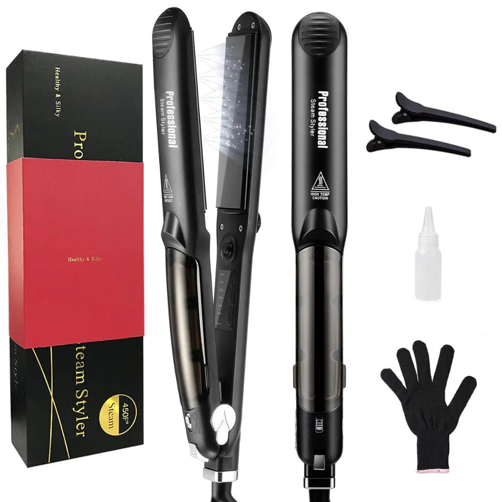 Professional Steam Hair Straightener – Ceramic Vapor Flat Iron, 450℉ Heat with Argan Oil Treatment for Hair Care
