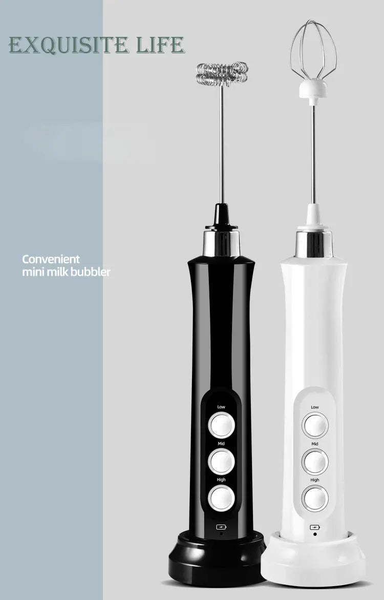 3-in-1 Portable Electric Milk Frother – Handheld Rechargeable Foam Maker, High-Speed Drink Mixer & Coffee Wand
