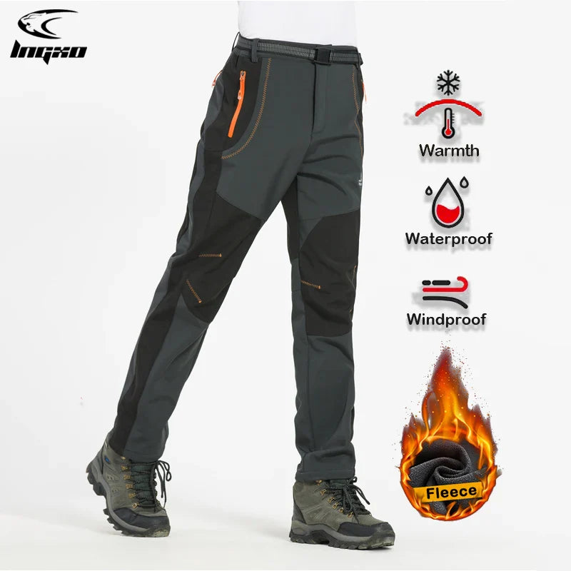 LNGXO Men’s Fleece Hiking Pants – Thick Warm Winter Waterproof & Windproof Soft Shell Ski, Trekking, and Camping Trousers