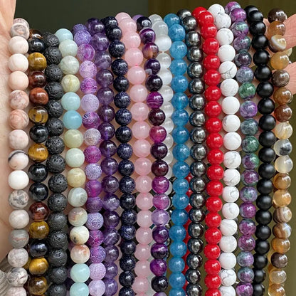 Natural Gemstone Spacer Beads - Tiger Eye, Amazonite, Lava, Turquoise & Agate Loose Beads for DIY Jewelry Bracelets