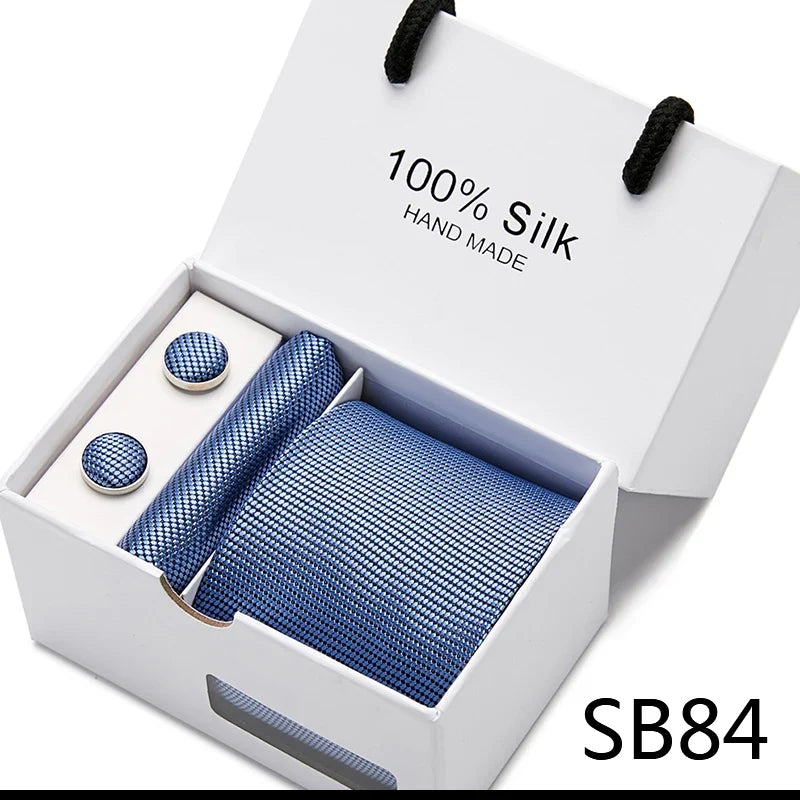 100% Silk Men’s Tie Gift Set - Classic 7.5cm Striped Floral Necktie with Handkerchief for Office, Party & Wedding Formal Wear