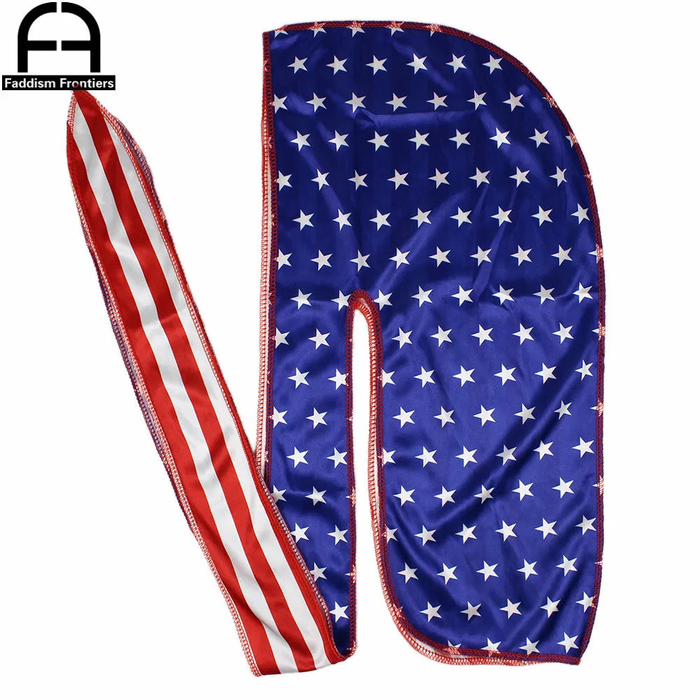 Patchwork Flag Silk Durag - Stars Print Wave Cap Headwrap for Men