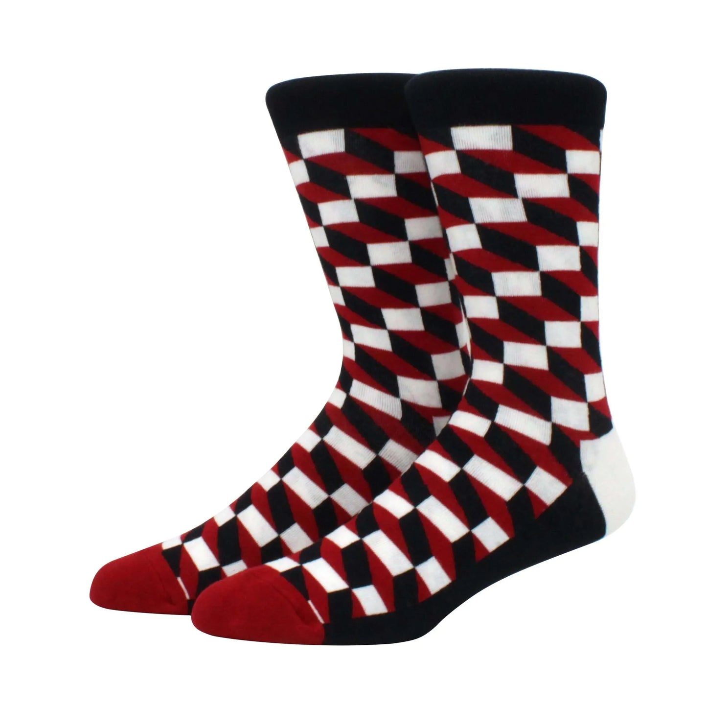 Men’s Funny Argyle Diamond Pattern Cotton Socks – Large Size 3D Geometric Crew Tube Socks, Combed Cotton Casual Novelty Socks