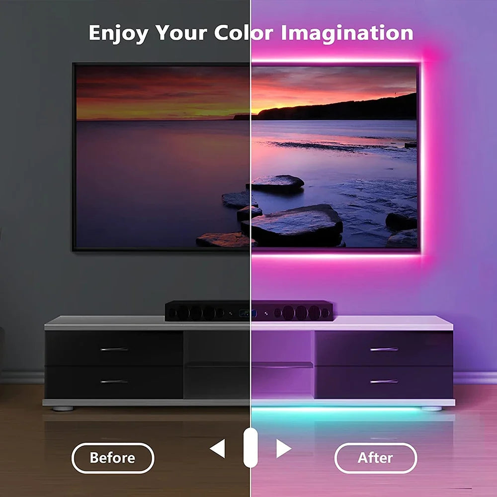 USB RGB LED Strip Light - 5050 SMD Flexible Bluetooth LED Tape Lamp for TV Desktop Room Decoration