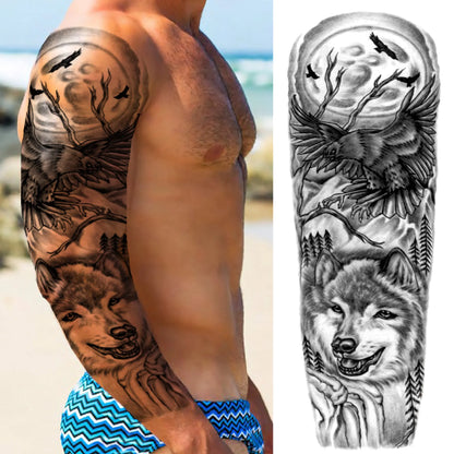 Temporary Tattoo Sleeve - Realistic Full Arm Skull Angel Maori Design Tattoo Sticker for Men & Women