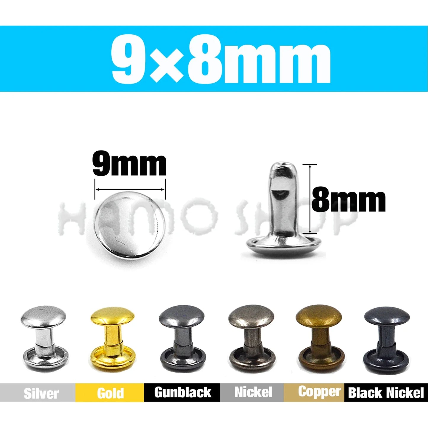 100Set Metal Double Cap Rivets - 5-15mm Round Stud Nails for Leathercraft, Shoes, Bags, Belts, Clothing & DIY Repairs