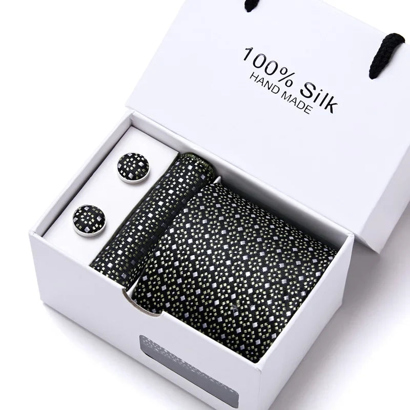 100% Silk Men’s Tie Gift Set - Classic 7.5cm Striped Floral Necktie with Handkerchief for Office, Party & Wedding Formal Wear