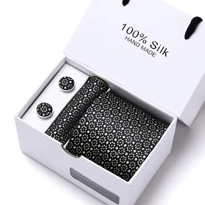 100% Silk Men’s Tie Gift Set - Classic 7.5cm Striped Floral Necktie with Handkerchief for Office, Party & Wedding Formal Wear