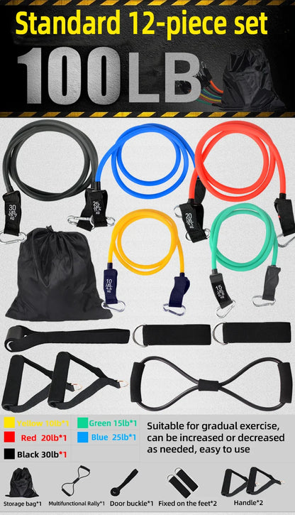12PCS Resistance Bands Set – Professional Bodybuilding & Weight Training Equipment, Elastic Rubber Bands for Home Gym Fitness