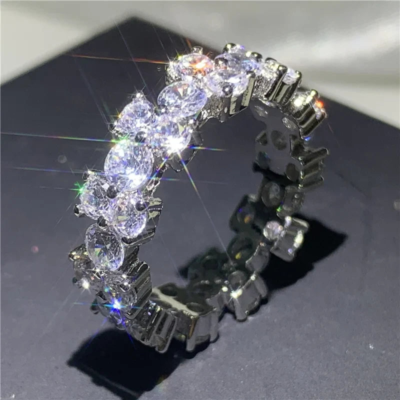 925 Sterling Silver Eternity Band Ring - CZ Diamond Promise Engagement Wedding Jewelry for Women & Men