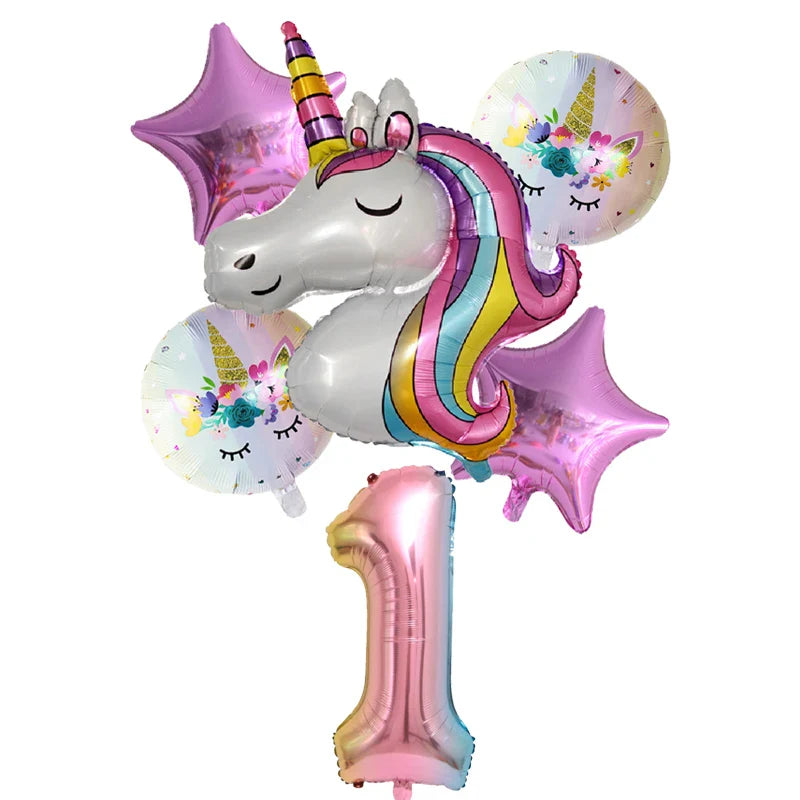 2024 Unicorn-Themed 1st Birthday Party Balloons - Inflatable Helium Foil Balloons for Kids' First Birthday and Baby Showers