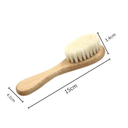 Baby Hair Care Gift Set - Natural Wool Brush, Wooden Comb, Bib and Pacifier Clip for Newborns