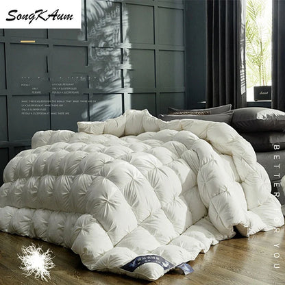 SongKAum White Goose Down Quilt - Luxury 100% Cotton Cover Hotel Style Twist Flower Duvet Comforter Bedding