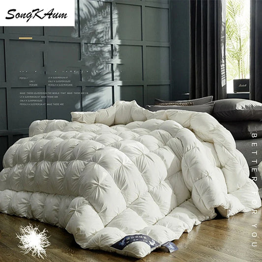 SongKAum White Goose Down Quilt - Luxury 100% Cotton Cover Hotel Style Twist Flower Duvet Comforter Bedding