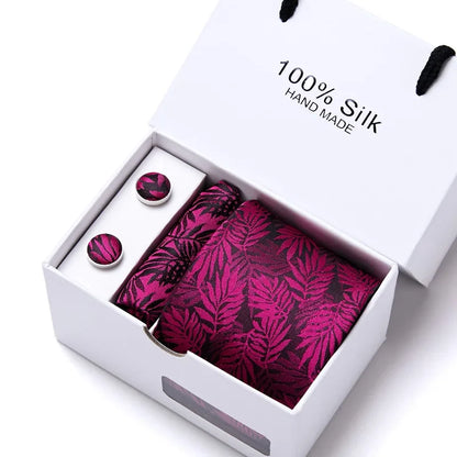 100% Silk Men’s Tie Gift Set - Classic 7.5cm Striped Floral Necktie with Handkerchief for Office, Party & Wedding Formal Wear