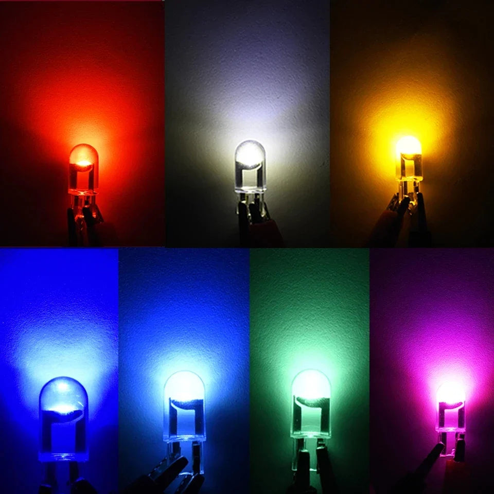 2PCS W5W LED T10 Car Light – COB Glass 6000K White License Plate Lamp, Dome, Reading, DRL Bulb Style, 12V