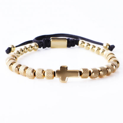 Cross Charm Beaded Bracelet - Stainless Steel Handmade Prayer Chain Jewelry Gift for Men & Women