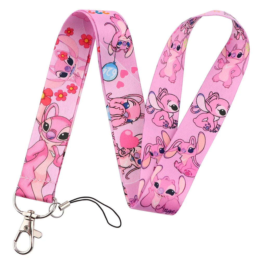 Lilo & Stitch Cute Couples Lanyard – Keychain, ID Badge Holder & Phone Strap with Card Cover Charm Accessories