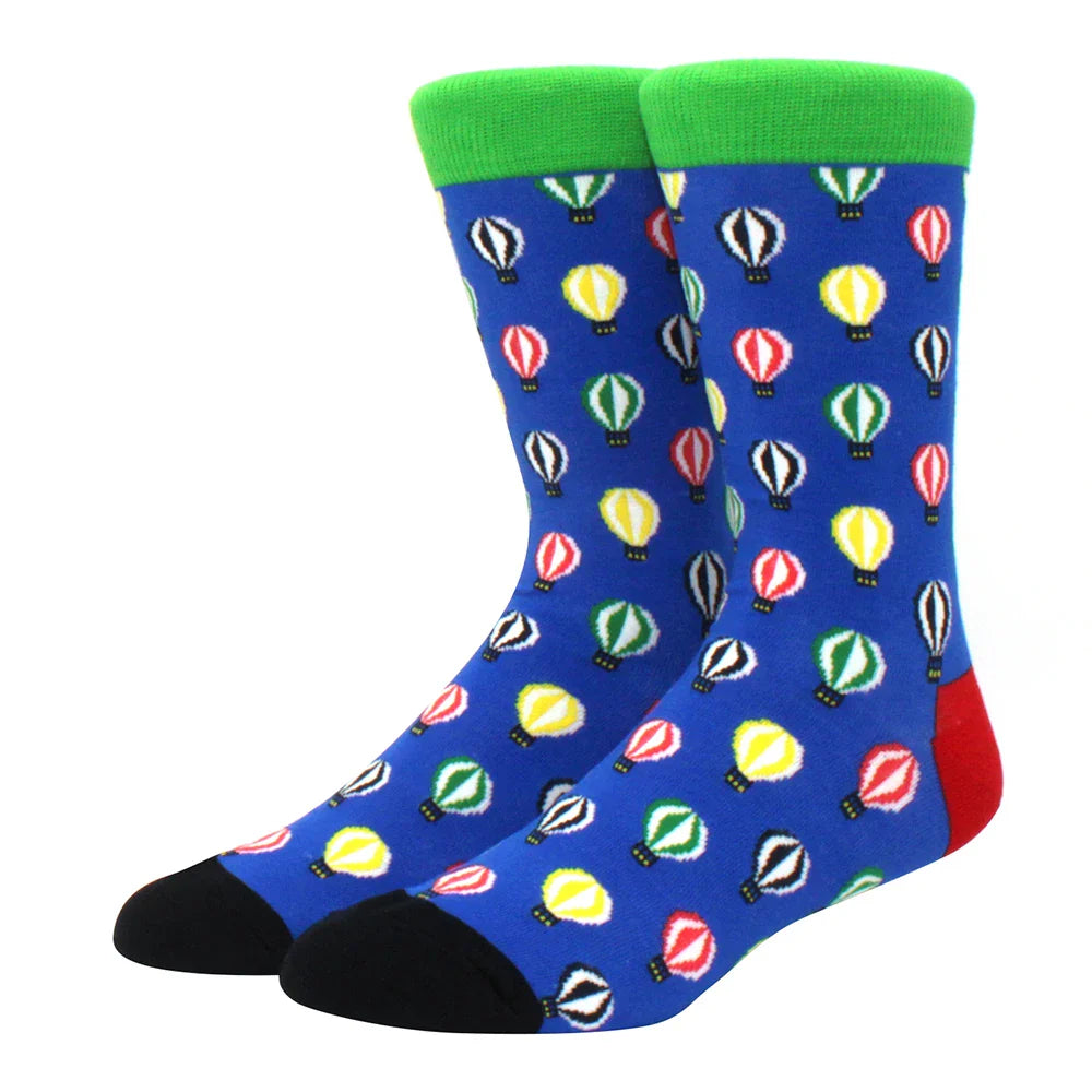Men's Colorful Combed Cotton Jacquard Crew Socks - Striped Business Casual Dress Socks