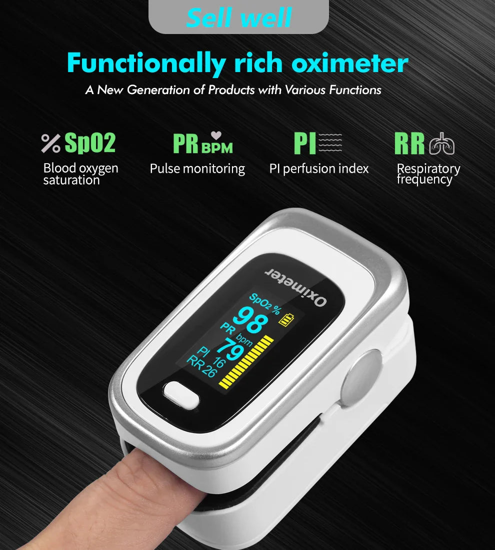 KIUZOU Finger Pulse Oximeter – SPO2, PR, PI, RR Blood Oxygen Saturation & Heart Rate Monitor, OLED Display